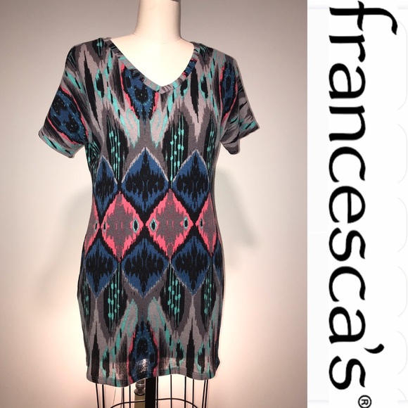 FRANCESCA’s Ikat V-Neck Short Dress ▪️sz M - Picture 1 of 6